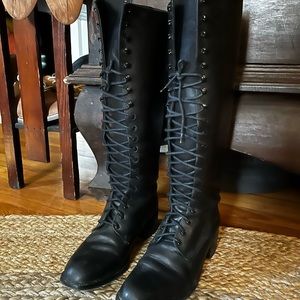 Black Knee High Lace Up Boots